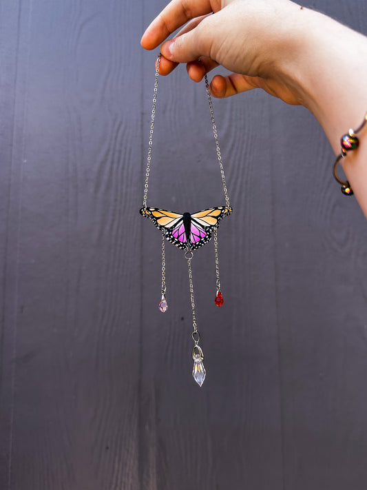 Lesbian Flag Butterfly Mini Suncatcher, Car Hanger