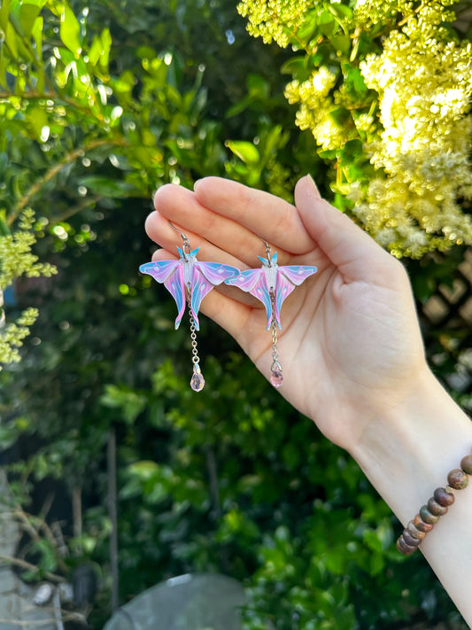 Trans Flag Moth Earrings