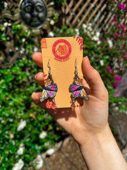 Lesbian Flag Butterfly Earrings Pink Charms