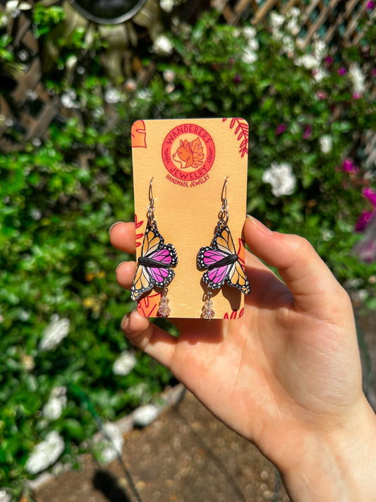Lesbian Flag Butterfly Earrings Clear Charms