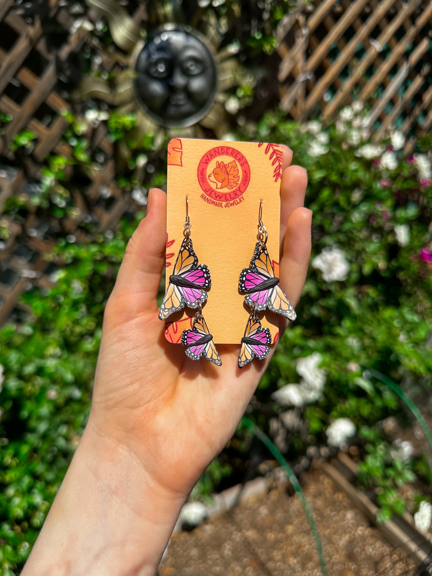 Lesbian Flag Dual Butterfly Earrings, Gold or Silver